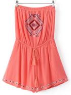 Romwe Pink Embroidery Drawstring Siamese Trousers