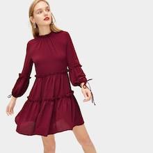 Romwe Knot Cuff Frill Trim Dress