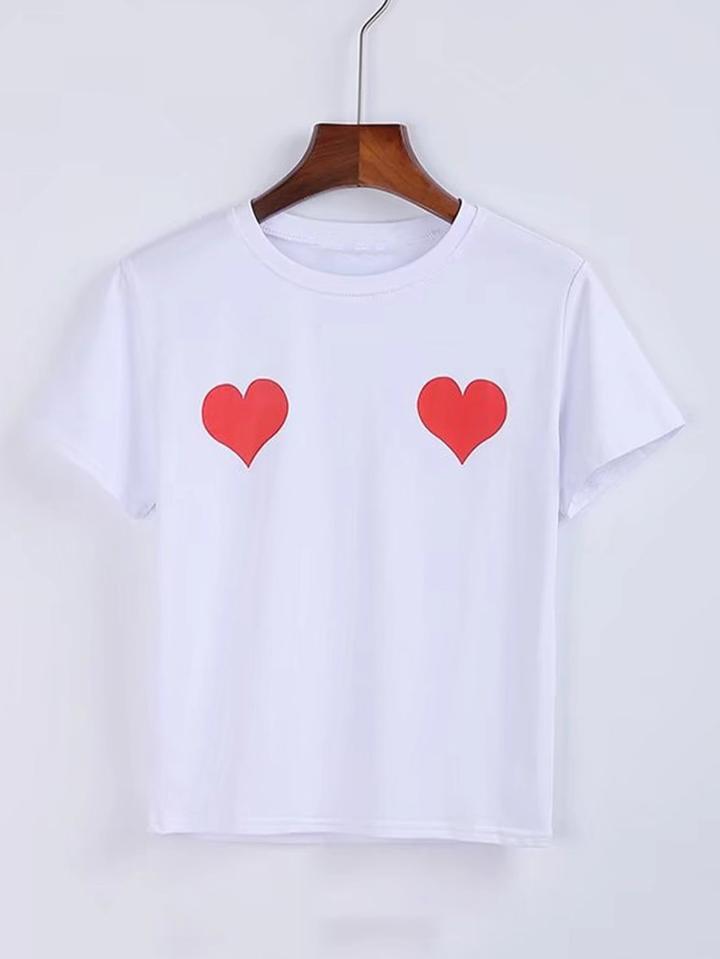 Romwe Heart Print T-shirt