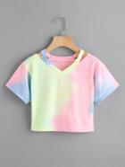 Romwe Cut Out Neck Water Color Tee