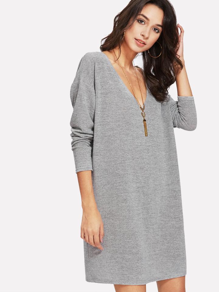 Romwe Drop Shoulder Marled Knit Tee Dress