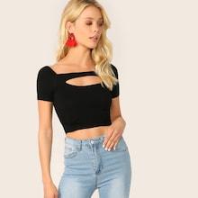 Romwe Crop Cut Out Front Top