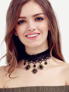 Romwe Black Pendant Lace Necklace