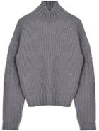Romwe High Neck Cable Knit Grey Sweater