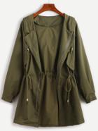 Romwe Army Green Raglan Sleeve Drawstring Hooded Coat