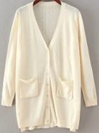Romwe With Pockets Hollow Side Slit White Cardigan