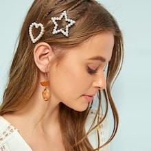 Romwe Faux Pearl Decor Star & Heart Hair Clip 2pcs