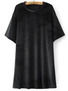 Romwe Black Letter Print Short Sleeve Velvet Dress
