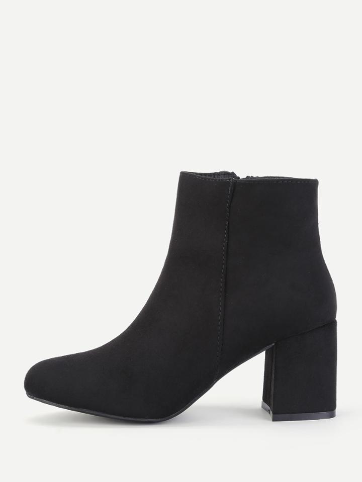 Romwe Side Zipper Block Heeled Suede Boots