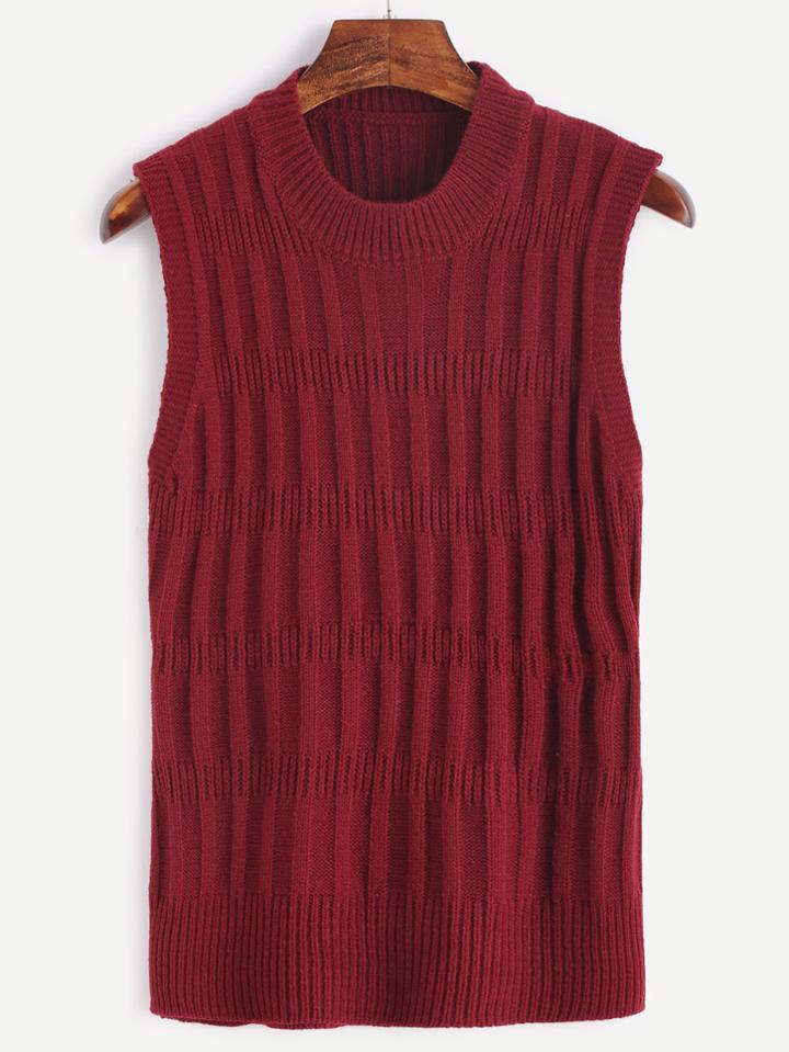 Romwe Burgundy Round Neck Ribbed Knit Sweater Vest