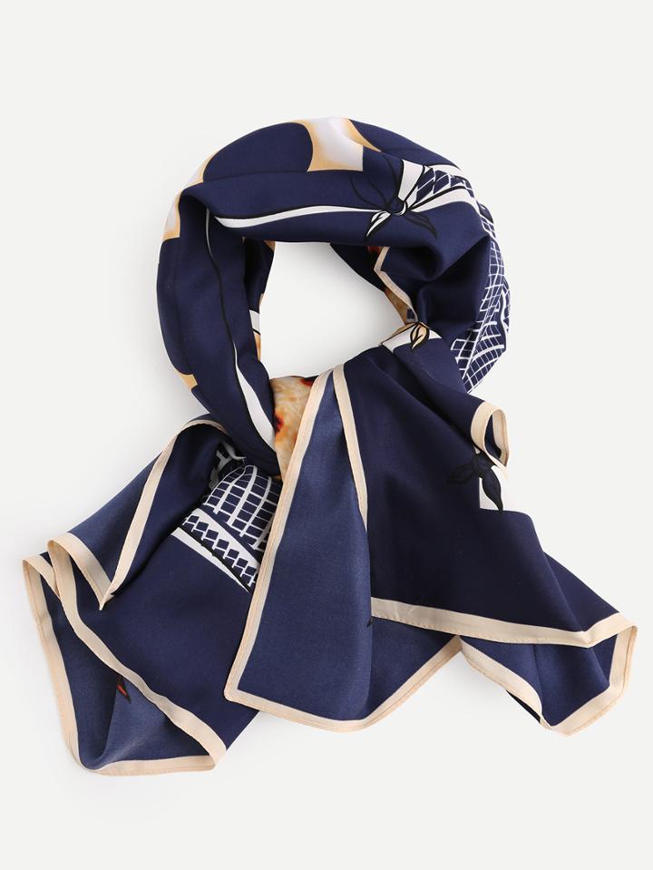 Romwe Navy Mixed Leopard Print Scarf