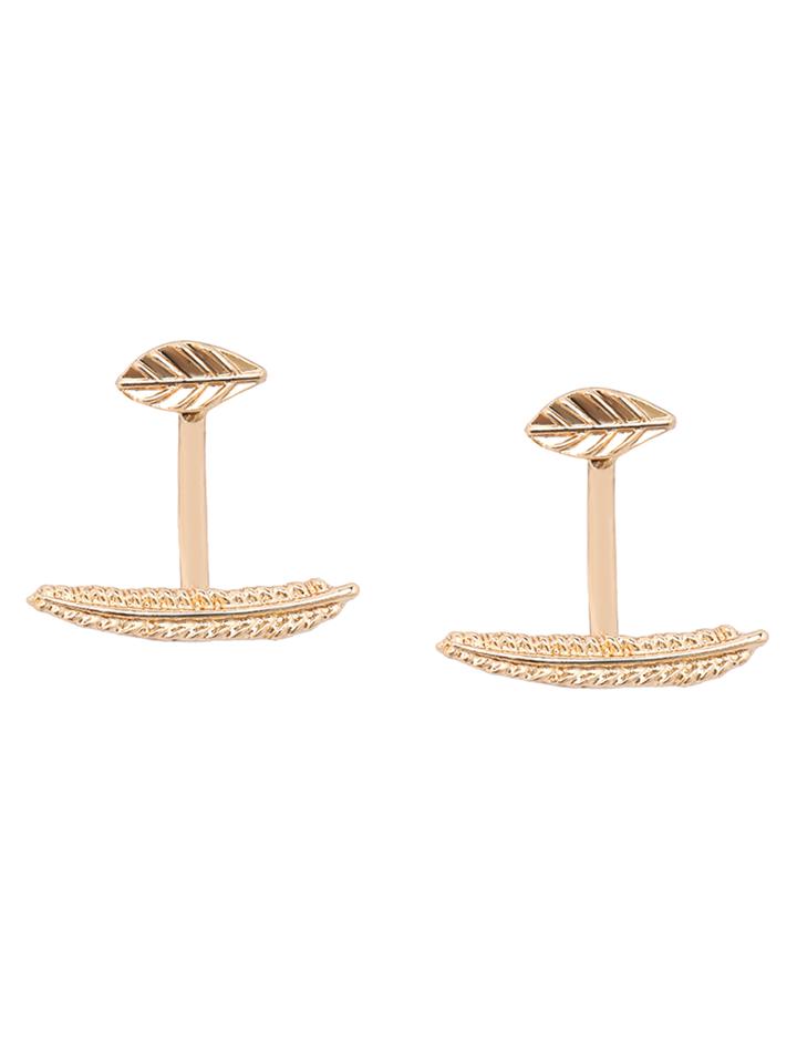 Romwe Gold Etched Leaf Ear Jackets