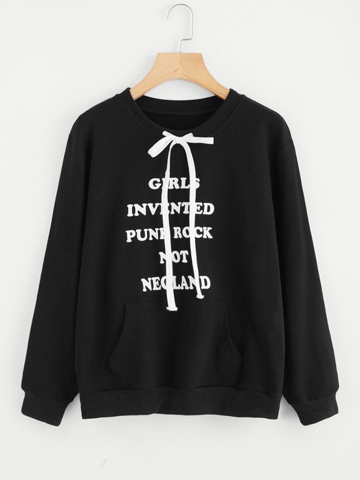 Romwe Knot Front Slogan Print Sweatshirt
