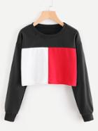 Romwe Cut And Sew Panel Crop Pullover