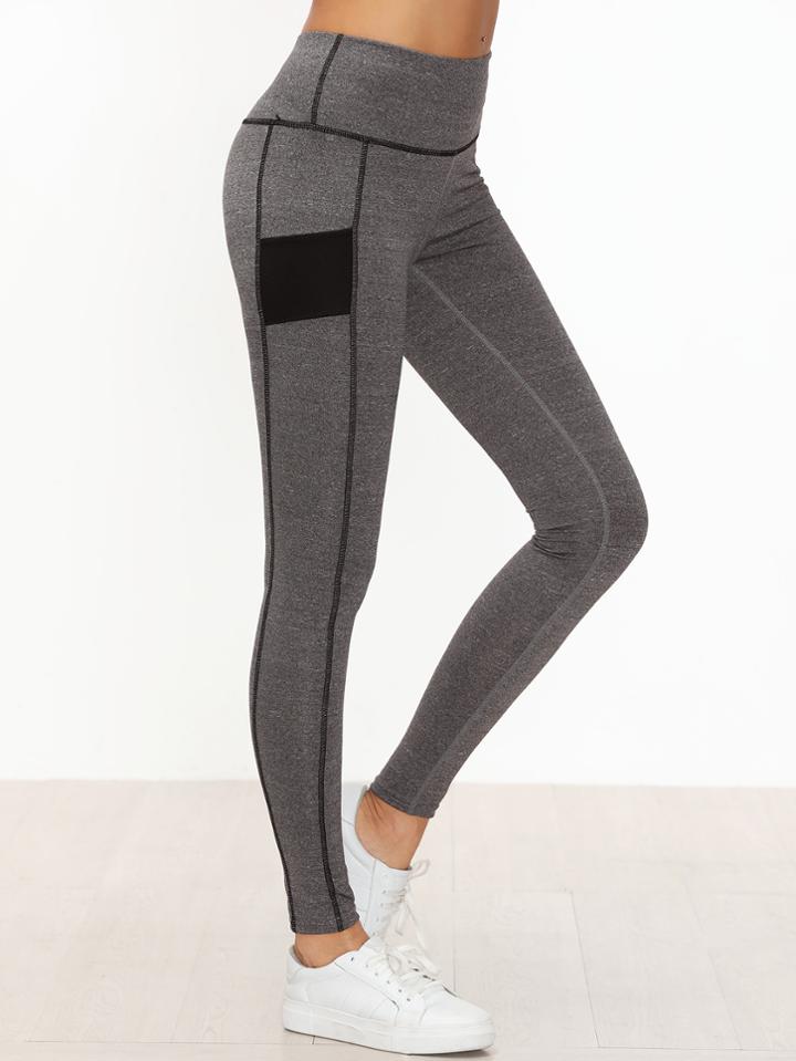 Romwe Grey Contrast Trim Topstitch Leggings