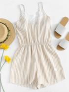 Romwe Lace Trim Striped Cami Romper