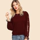Romwe Pearls Beaded Lace Contrast Pullover