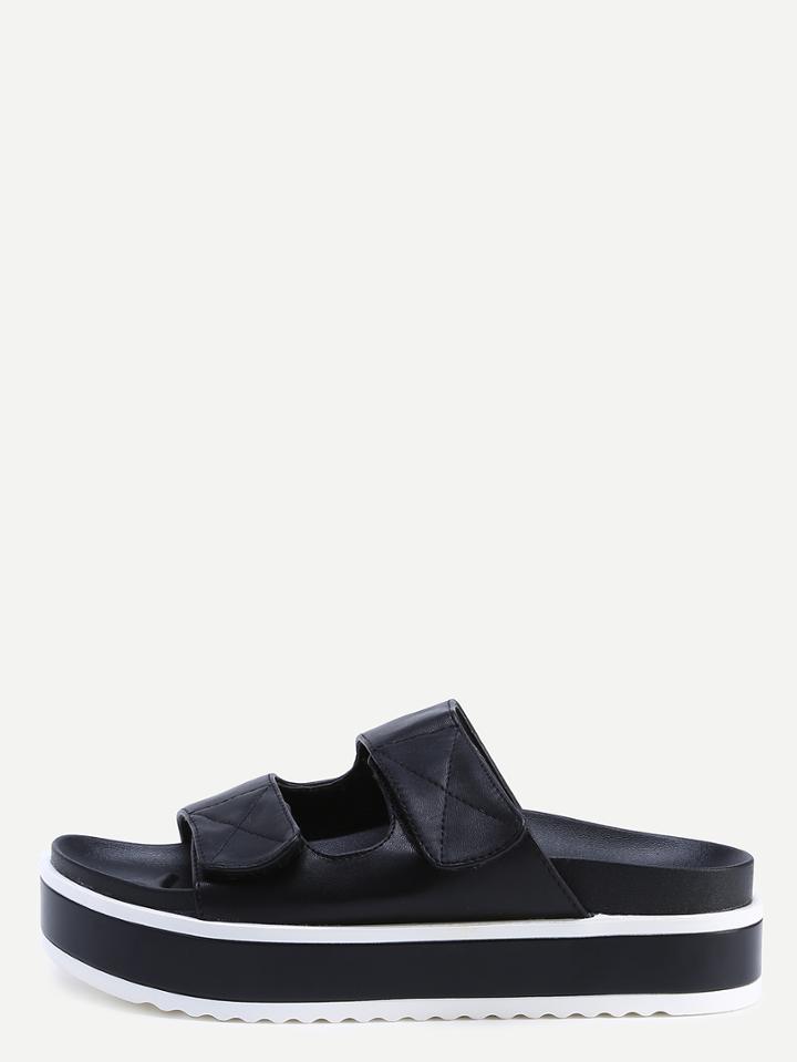 Romwe Black Peep Toe Velcro Platform Slippers