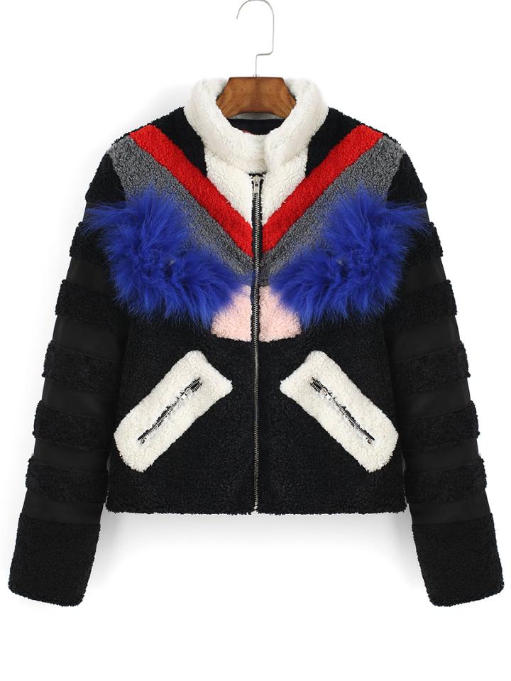 Romwe Monster Pattern Zipper Pockets Coat