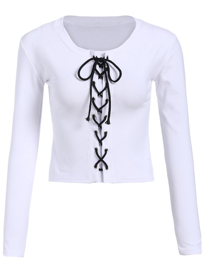 Romwe Lace Up Crop Shirt