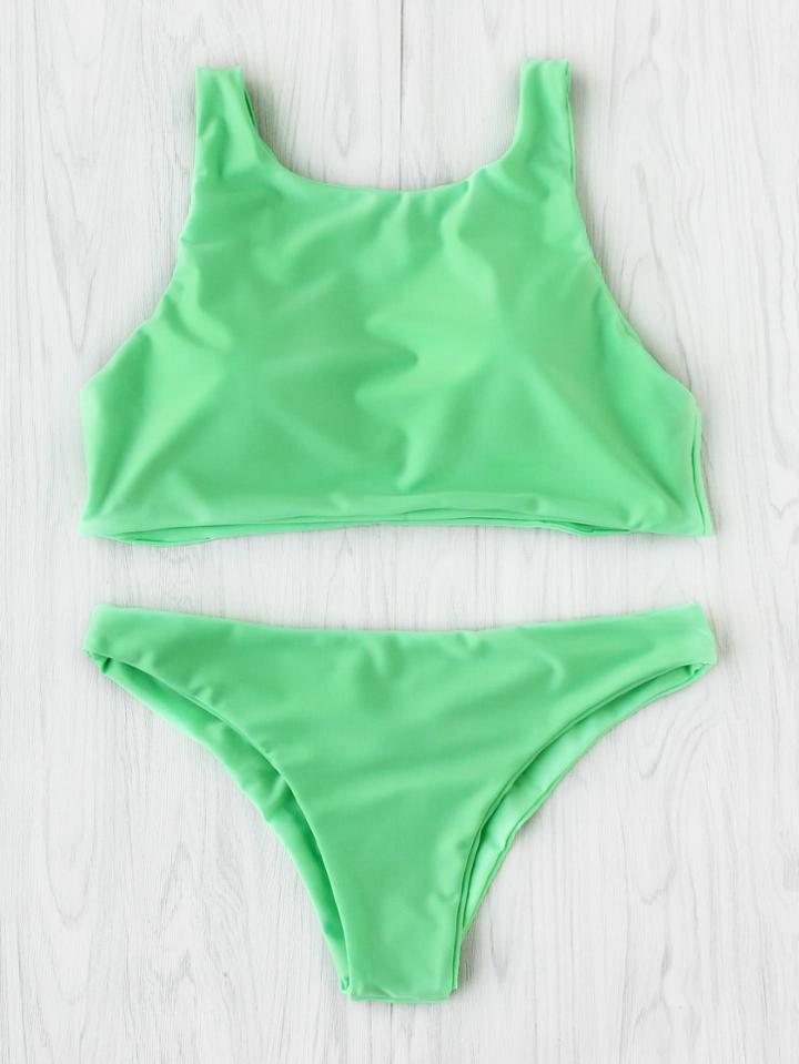 Romwe Scoop Neck Tankini Set