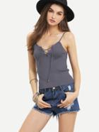 Romwe Lace-up Ribbed Knit Cami Top - Dark Grey