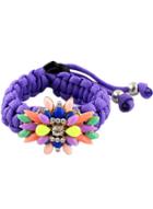 Romwe Multicolor Gemstone Purple Weave Bracelet