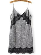 Romwe Grey Contrast Lace Velvet Bodycon Dress