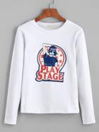 Romwe White Graphic Print Long Sleeve T-shirt