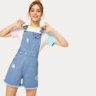 Romwe Ripped Raw Hem Button And Pocket Detail Denim Overalls