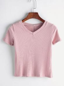 Romwe V Cut Ribbed Tee