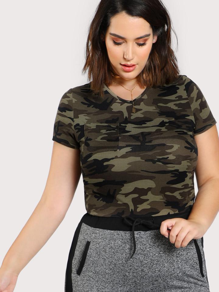 Romwe Dolphin Hem Camo Tee