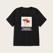 Romwe Guys Slogan & Figure Print Tee