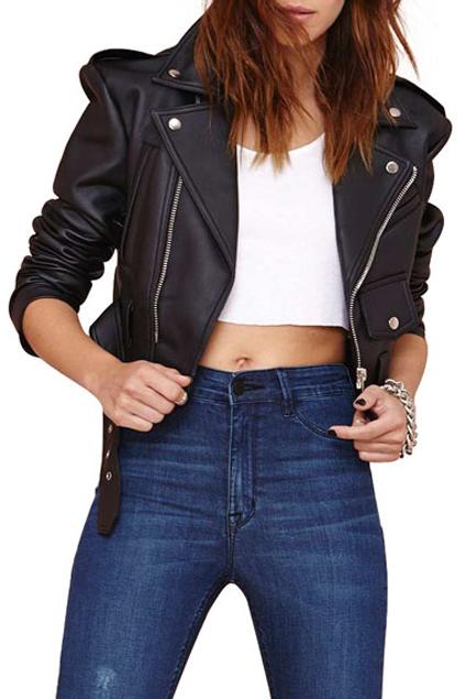 Romwe Lapel Zippered Pu Buckled Jacket