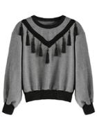 Romwe Grey Contrast Trim Fringe Sweatshirt