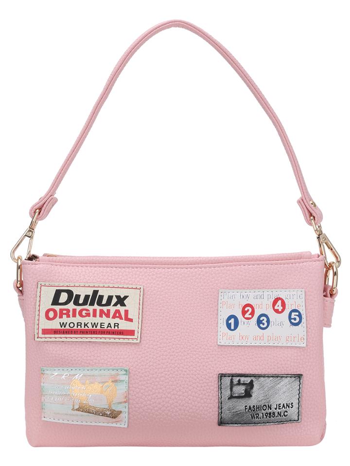 Romwe Leather Patch Pink Shoulder Bag