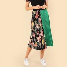 Romwe Cut And Sew Pleated Skirt
