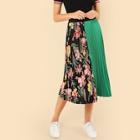 Romwe Cut And Sew Pleated Skirt