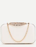 Romwe White Pu Crystal Shell Trim Evening Bag