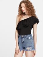 Romwe One Shoulder Layered Frill Trim Top