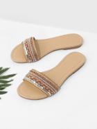 Romwe Beaded Detail Slide Sandals