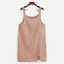 Romwe Knot Front Corduroy Pinafore Dress