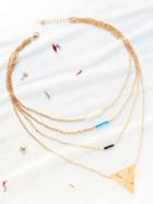 Romwe Gold Beaded Triangle Pendant Layered Necklace