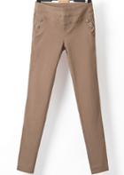 Romwe Elastic Pockets Slim Khaki Pant