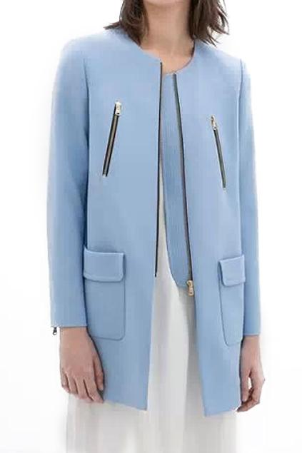 Romwe Romwe Pocketed Zippered Sheer Blue Coat
