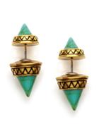 Romwe Antique Gold Geometric Turquoise Stud Earrings