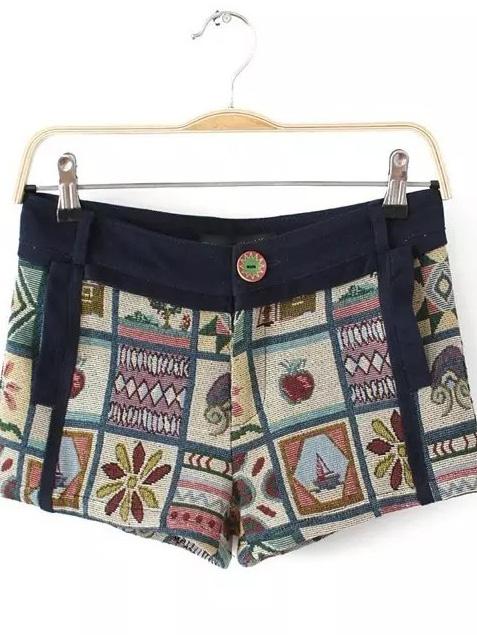 Romwe Navy Vintage Zipper Pockets Shorts