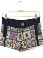 Romwe Navy Vintage Zipper Pockets Shorts