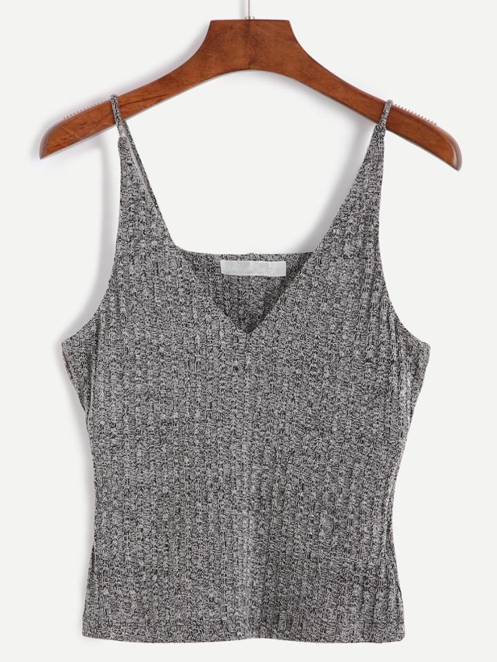Romwe Heather Grey Spaghetti Strap Knit Vest