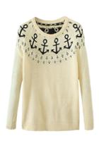 Romwe Anchor Knitted Cream Jumper